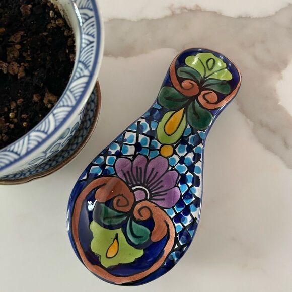 Talavera Spoon Rest Mexico Folk Art Holder Handcrafted Ceramic Pottery - Picture 11 of 13